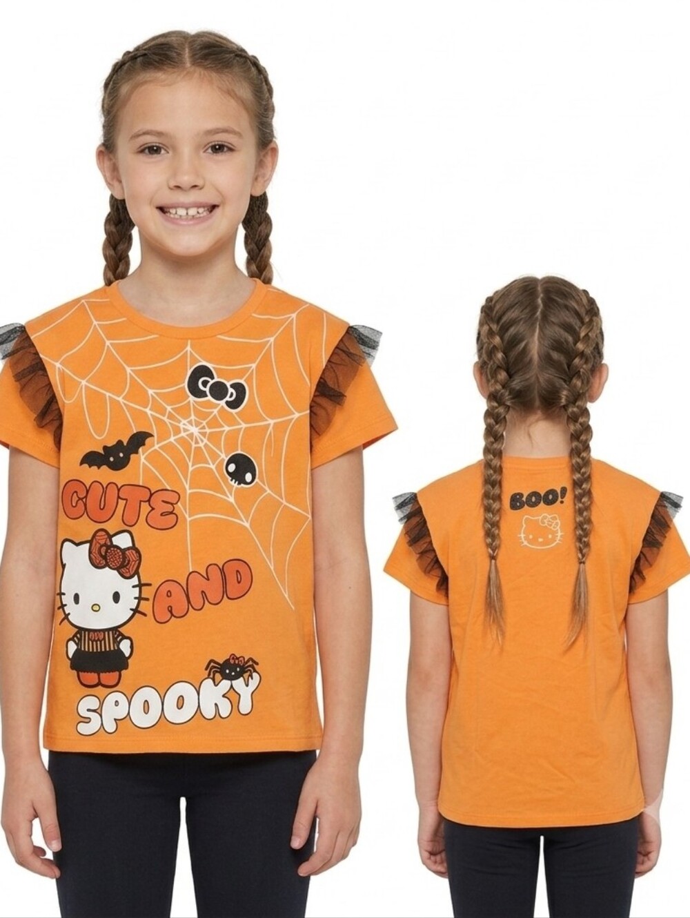 NEW Sanrio Hello Kitty Halloween Orange Short Sleeve Graphic Top Sz 10-12